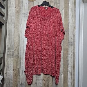 Maggie B Pullover Oversized Red Polka Dot 3/4 Sleeve Tunic With Pockets One Size